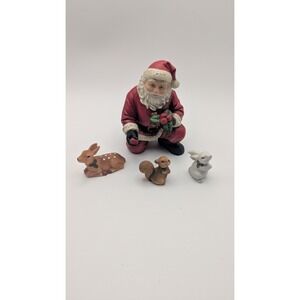 Vtg Homco 5611 Santa Feeds Woodland Animals Porcelain Figurine Set 4pc Christmas